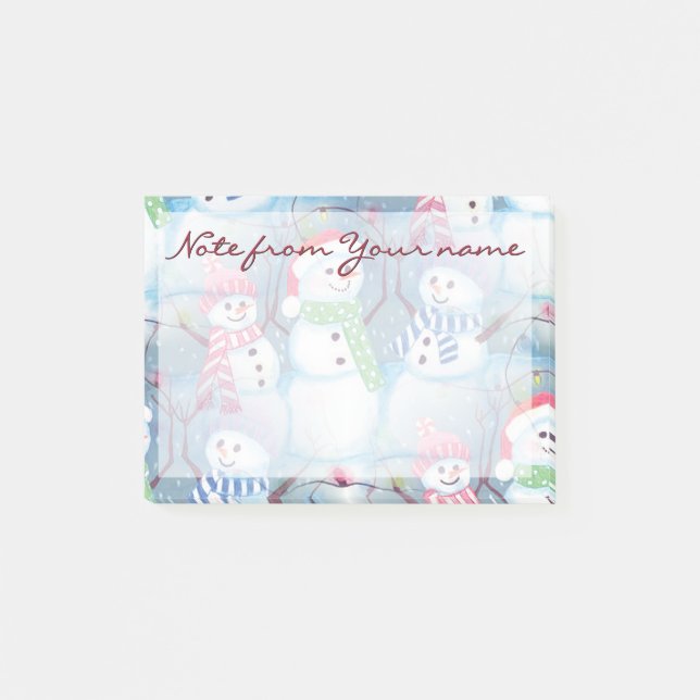 Custom Cute Fun Funny Holiday Snowmen Pattern Post-it Notes (Front)