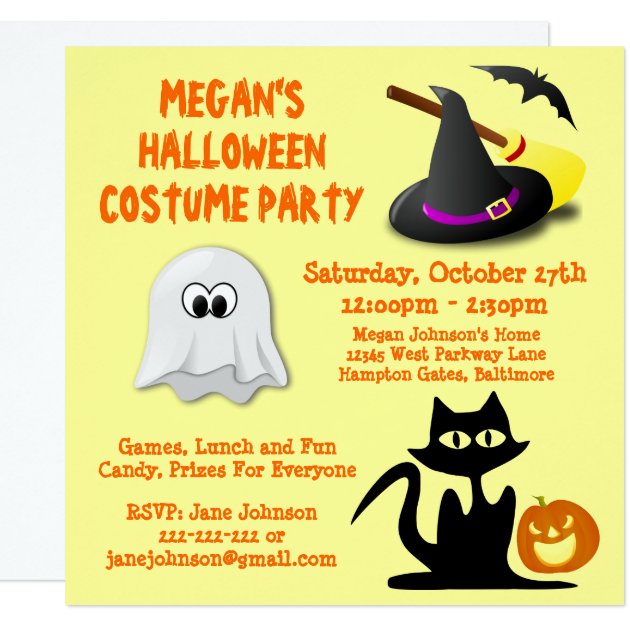 Custom Cute Fun Kids Ghost Halloween Party Invitation