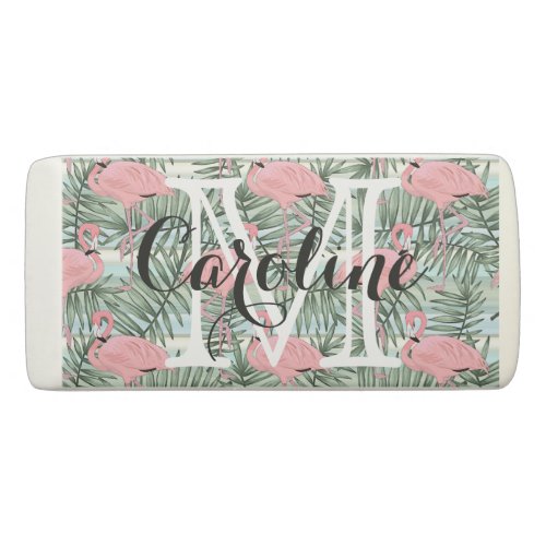 Custom Cute Fun Pink Flamingoes Palm Leafs Pattern Eraser