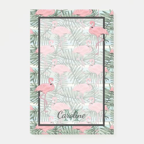 Custom Cute Fun Pink Flamingoes Palm Leafs Pattern Post_it Notes