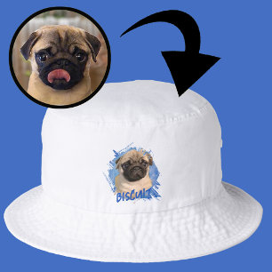 Custom Cute Fun Pug Puppy Dog Photo and Name Bucket Hat