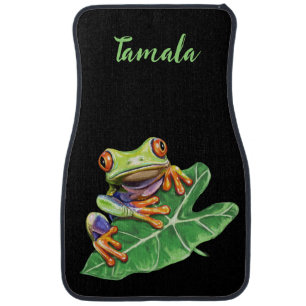 Custom Cute Fun Tree Frog Black Car Floor Mats
