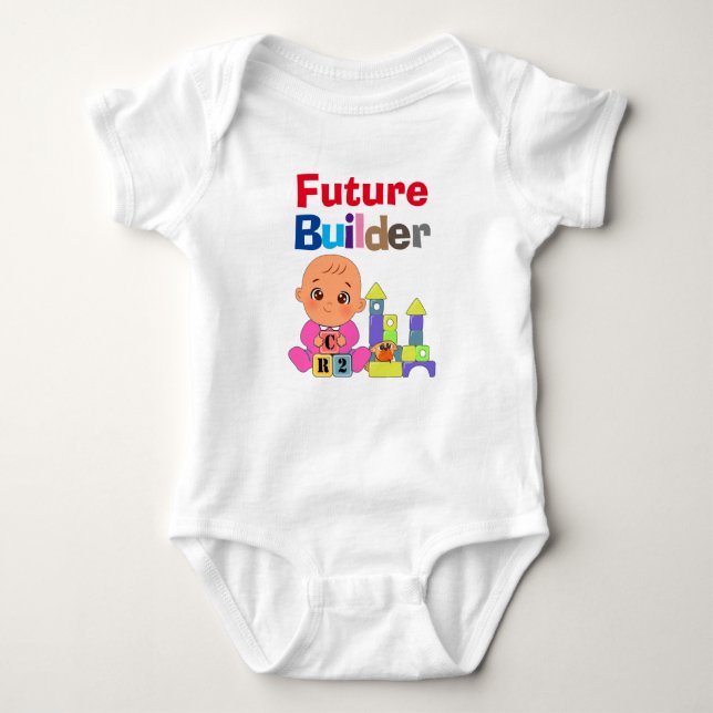 Custom Cute Funny Baby Future Builder Architect Baby Bodysuit (Front)