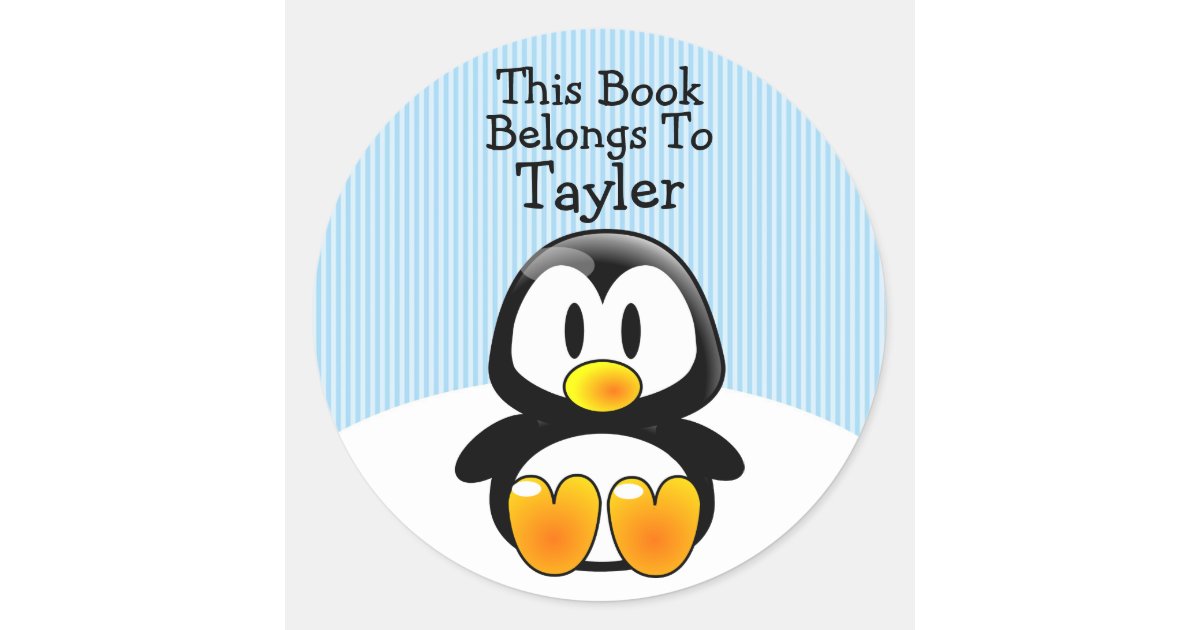 Custom Cute Funny Cartoon Penguin Blue Stripes Classic Round Sticker |  Zazzle