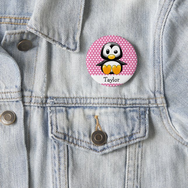 Custom Cute Funny Cartoon Penguin Button (In Situ)