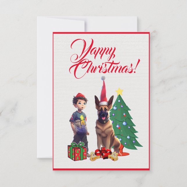 Custom Cute German Shepherd With  Girl Xmas Card (Front)