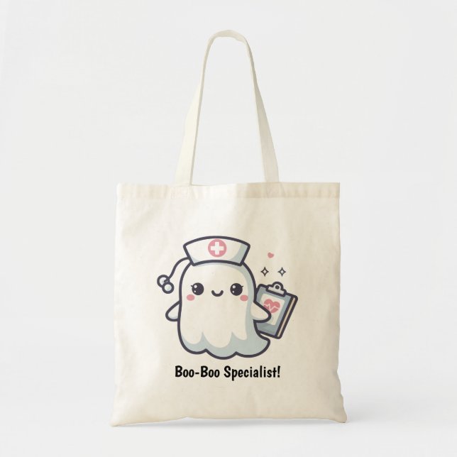 Custom Cute Ghost Nurse Halloween Tote Bag (Front)