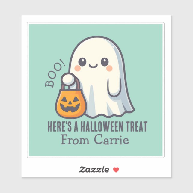 Custom Cute Ghost with Halloween Candy Treat Bag  Sticker (Sheet)