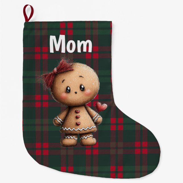Custom cute gingerbread Christmas  Large Christmas Stocking (Front)