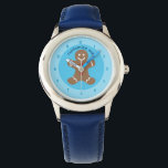 Custom Cute Gingerbread Man Watch<br><div class="desc">This adorable children's watch features a cute,  smiling gingerbread man that is decorated with icing squiggles on his arms and legs and red Christmas buttons on his belly. Personalize this kid's watch for a custom Christmas watch.</div>