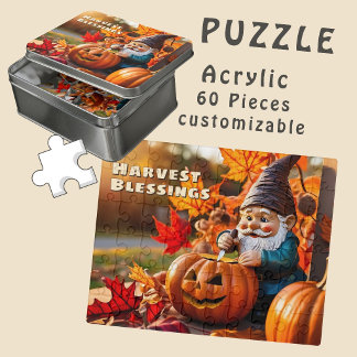 Custom Cute Gnome carving Pumpkins Autumn Vibe box Jigsaw Puzzle