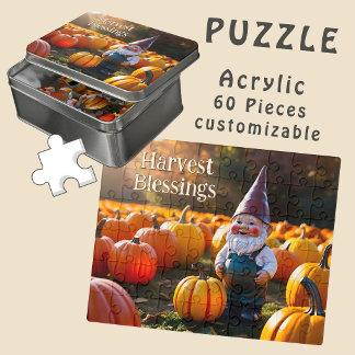 Custom Cute Gnome in Pumpkin Field Autumn Acrylic Jigsaw Puzzle