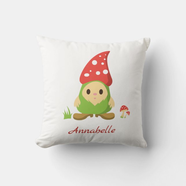 Custom Cute Gnome Mushroom Nursery Kid's Room Throw Pillow (Front)