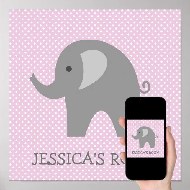 Custom cute gray elephant nursery wall art poster Zazzle