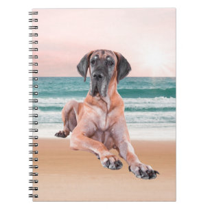 Custom Cute Great Dane Dog Sitting on Beach Notebook