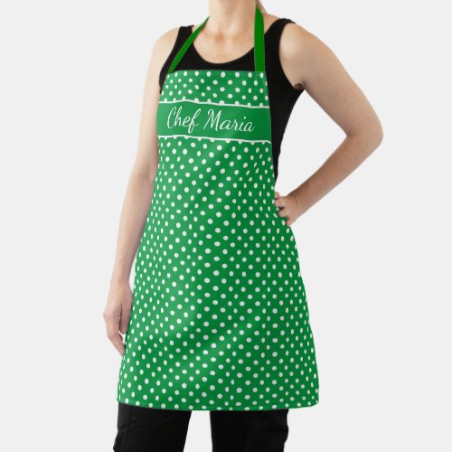 Custom cute green  white polkadot pattern kitchen apron