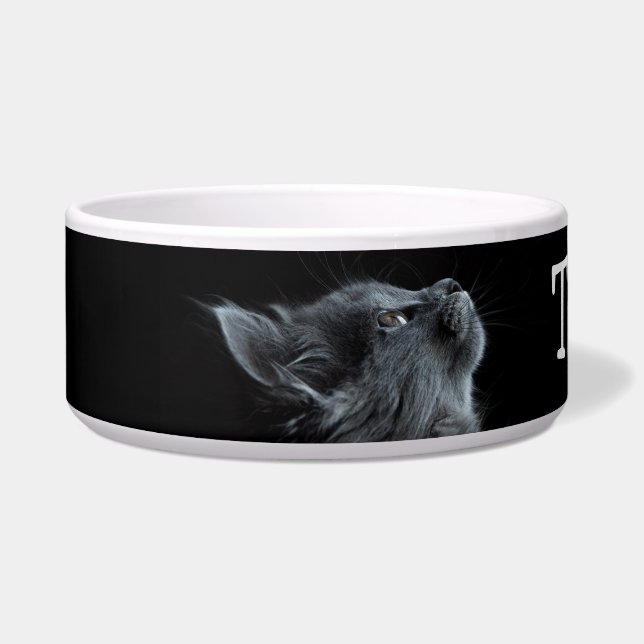 Custom Cute Grey Cat Pet Bowl (Left)