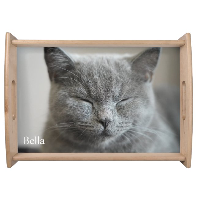 Custom Cute Grey Kitty Cat Photo Serving Tray (Front)