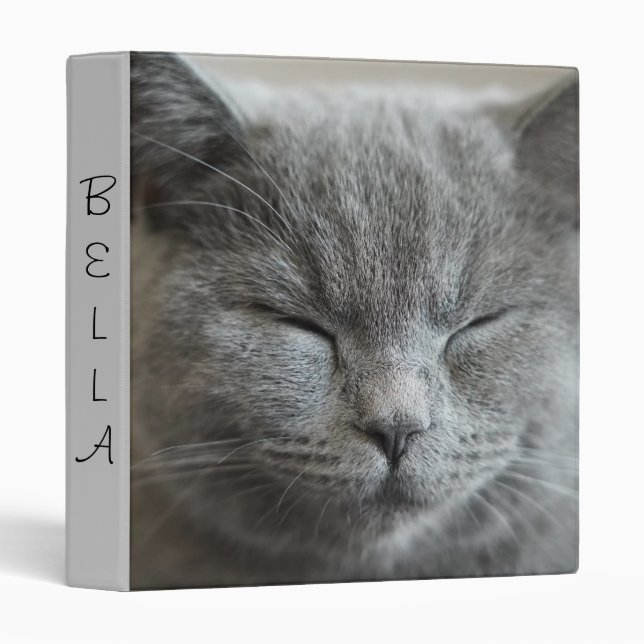 Custom Cute Grey Kitty Face Photo 3 Ring Binder (Front/Spine)