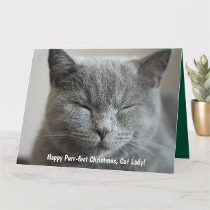 Custom Cute Grey Kitty Photo Purr-fect Christmas Card
