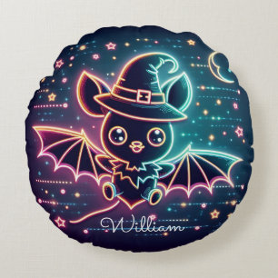 Custom Cute Halloween Bat Witch's Hat Moon Nursery Round Pillow