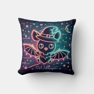 Custom Cute Halloween Bat Witch's Hat Moon Nursery Throw Pillow