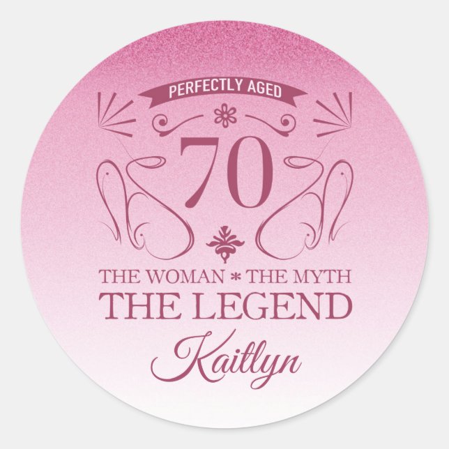 Custom Cute Happy 70th Birthday Classic Round Sticker (Front)