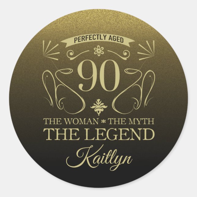 Custom Cute Happy 90th Birthday Classic Round Sticker (Front)