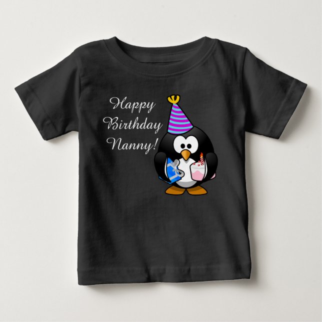 Custom cute Happy Birthday Nanny baby Penguin Baby T-Shirt (Front)