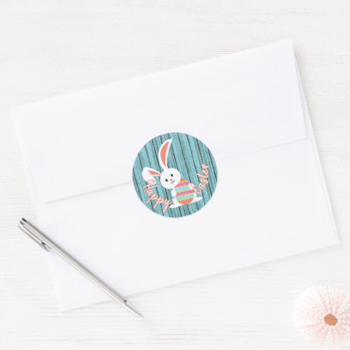 Custom Cute Happy Easter Bunny with Colored Egg Classic Round Sticker