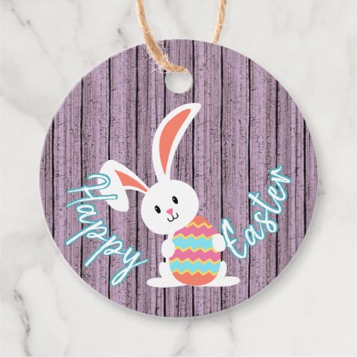 Custom Cute Happy Easter Bunny with Colored Egg Fa Favor Tags