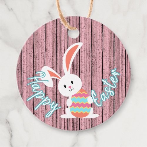 Custom Cute Happy Easter Bunny with Colored Egg Favor Tags