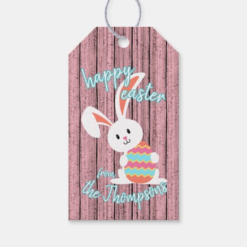 Custom Cute Happy Easter Bunny with Colored Egg Gift Tags