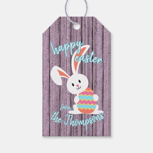 Custom Cute Happy Easter Bunny with Colored Egg Gift Tags