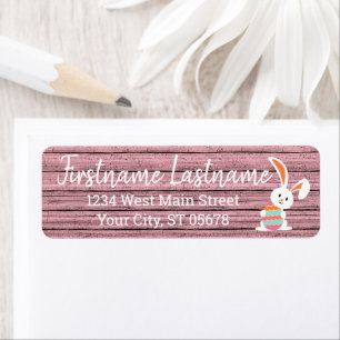 Custom Cute Happy Easter Bunny with Colored Egg Label