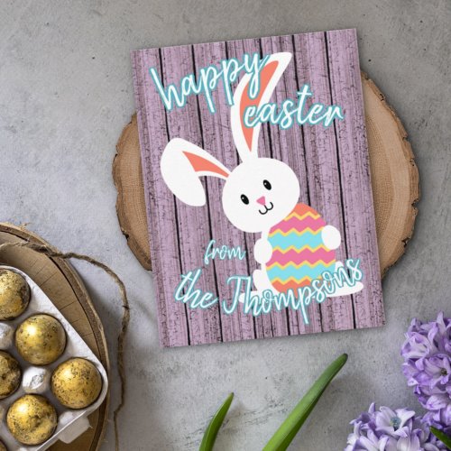 Custom Cute Happy Easter Bunny with Colored Egg Postcard