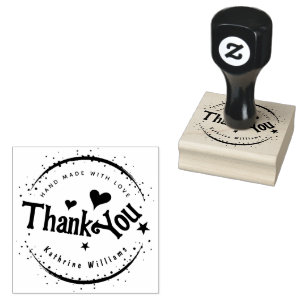 CUSTOM CUTE HEART ELEGANT THANK YOU ROUND RUBBER STAMP