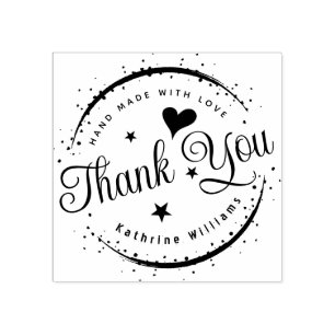 CUSTOM CUTE HEART ELEGANT THANK YOU ROUND RUBBER STAMP