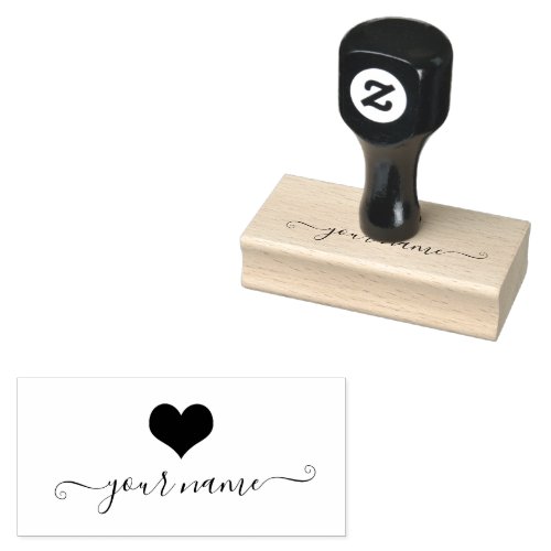 Custom Cute Heart  Script Signature with Swashes Rubber Stamp