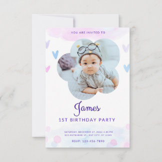 Custom Cute Hearts Photo Birthday Invitation