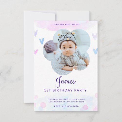 Custom Cute Hearts Photo Birthday Invitation