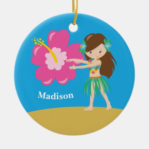 Custom Cute Hula Girl Beach Ceramic Ornament