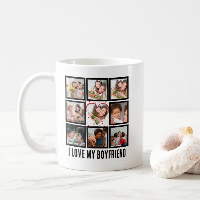 Custom Cute I love my boyfriend 9 Photo collage Coffee Mug (With Donut)