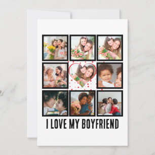 Custom Cute I love my boyfriend 9 Photo collage Holiday Card