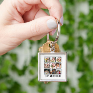Custom Cute I love my boyfriend 9 Photo collage Keychain