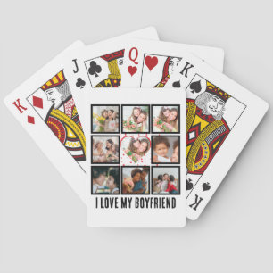 Custom Cute I love my boyfriend 9 Photo collage Poker Cards