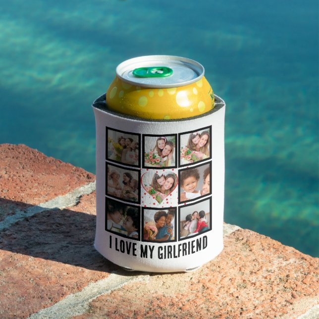Custom Cute I love my girlfriend 9 Photo collage Can Cooler (In Situ Pool)