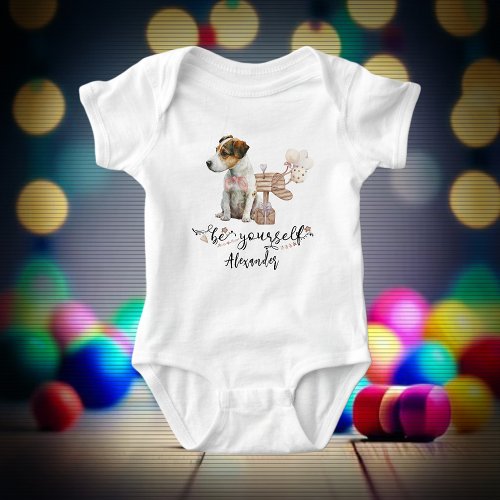 Custom Cute Jack Russell puppy with quote Baby Bodysuit