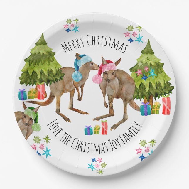 Custom Cute Kangaroo Christmas Paper Plates (Front)