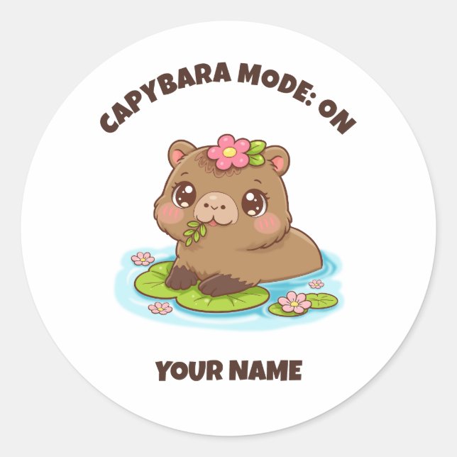 Custom Cute Kawaii Capybara Mode Classic Round Sticker (Front)